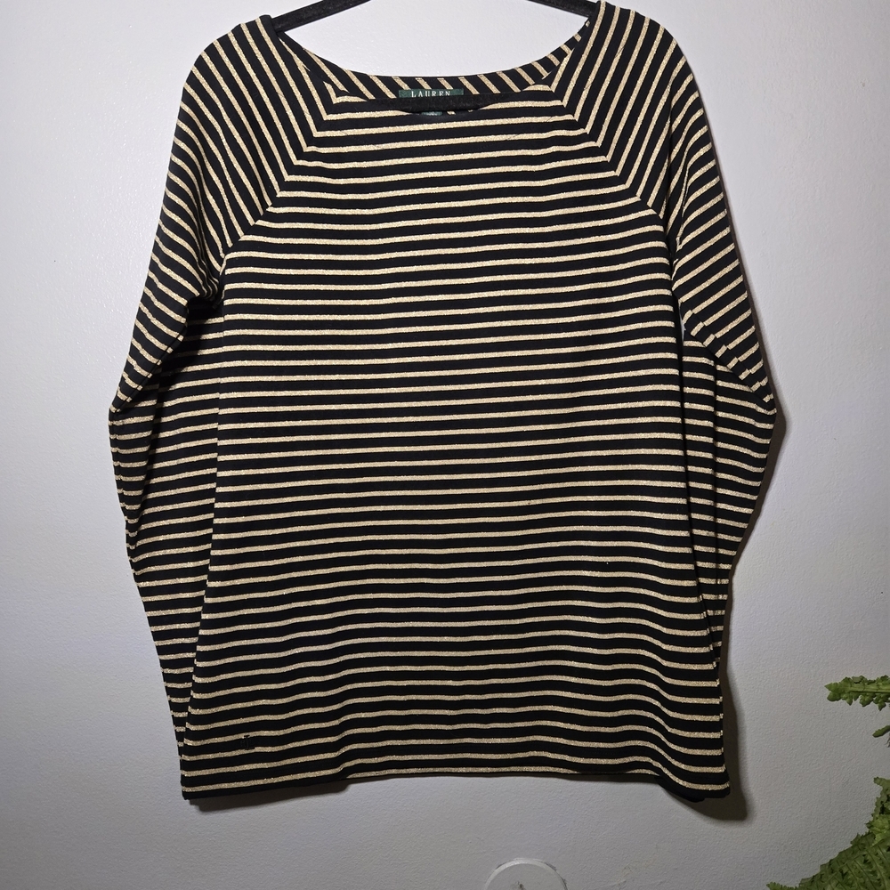 Lauren Ralph Lauren Metallic Stripe Top – Black/Gold – Size XL